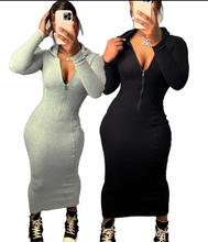 Load image into Gallery viewer, Solid Color Long Sleeve Zipper Hooded Maxi Dress
