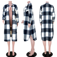 Load image into Gallery viewer, Plaid Full Sleeve Buttons Long Coat
