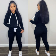 Load image into Gallery viewer, Fleece Solid Color Hooded Pocket Sweatshirt And Pants 2 Piece Set
