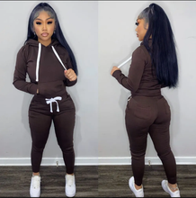 Load image into Gallery viewer, Fleece Solid Color Hooded Pocket Sweatshirt And Pants 2 Piece Set
