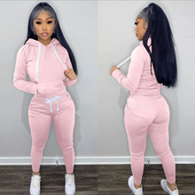 Load image into Gallery viewer, Fleece Solid Color Hooded Pocket Sweatshirt And Pants 2 Piece Set
