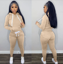 Load image into Gallery viewer, Fleece Solid Color Hooded Pocket Sweatshirt And Pants 2 Piece Set
