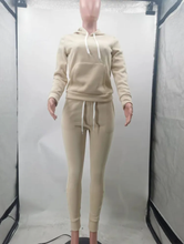 Load image into Gallery viewer, Fleece Solid Color Hooded Pocket Sweatshirt And Pants 2 Piece Set
