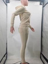 Load image into Gallery viewer, Fleece Solid Color Hooded Pocket Sweatshirt And Pants 2 Piece Set
