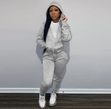 Load image into Gallery viewer, Plush Long Sleeve Zipper Hooded Sweashirts And Sports Pant Two Piece Set
