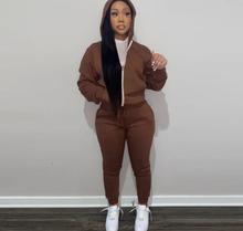 Load image into Gallery viewer, Plush Long Sleeve Zipper Hooded Sweashirts And Sports Pant Two Piece Set
