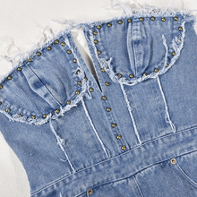 Load image into Gallery viewer, Wrap Chest Tassel Hole Denim Jumpsuit
