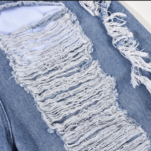 Load image into Gallery viewer, Wrap Chest Tassel Hole Denim Jumpsuit
