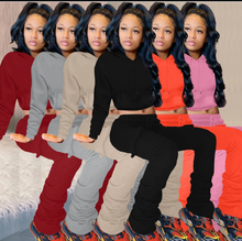 Load image into Gallery viewer, Solid Fleece Hoodie Top Pile Pants Casual Two Piece Sets
