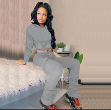 Load image into Gallery viewer, Solid Fleece Hoodie Top Pile Pants Casual Two Piece Sets
