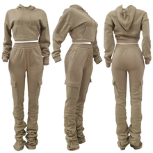 Load image into Gallery viewer, Solid Fleece Hoodie Top Pile Pants Casual Two Piece Sets
