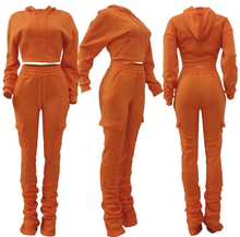 Load image into Gallery viewer, Solid Fleece Hoodie Top Pile Pants Casual Two Piece Sets
