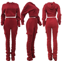 Load image into Gallery viewer, Solid Fleece Hoodie Top Pile Pants Casual Two Piece Sets
