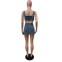 Load image into Gallery viewer, Fashion Denim Wrap Chest Vest And Skirt Two Piece
