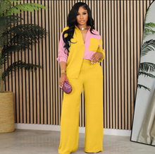Load image into Gallery viewer, Fashion Color Block Long Sleeve Shirt Loose 2 Piece Set
