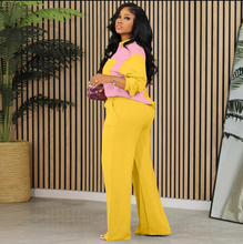 Load image into Gallery viewer, Fashion Color Block Long Sleeve Shirt Loose 2 Piece Set
