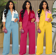 Load image into Gallery viewer, Fashion Color Block Long Sleeve Shirt Loose 2 Piece Set
