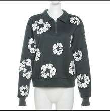 Load image into Gallery viewer, Print Contrast Color Lapel Loose Sweatshirt
