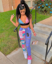 Load image into Gallery viewer, Fashion Print Denim Splice Pants

