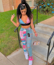 Load image into Gallery viewer, Fashion Print Denim Splice Pants
