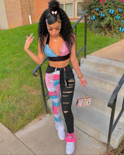 Load image into Gallery viewer, Fashion Print Denim Splice Pants
