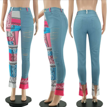 Load image into Gallery viewer, Fashion Print Denim Splice Pants
