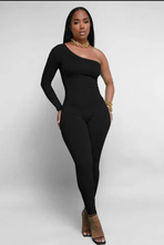 Load image into Gallery viewer, Solid Color Single Shoulder Slim Jumpsuit
