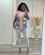 Load image into Gallery viewer, Denim Patchwork Cardigan Knit Sweater Coat
