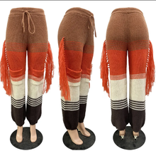 Load image into Gallery viewer, Casual Knit Color Block Tassel Loose Pants
