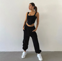 Load image into Gallery viewer, Solid Hooded Coats+Tank Tops+Pants Two Piece Set
