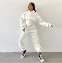 Load image into Gallery viewer, Solid Hooded Coats+Tank Tops+Pants Two Piece Set
