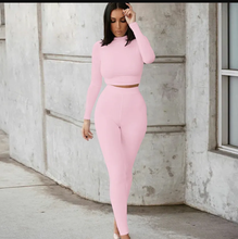 Load image into Gallery viewer, Solid Color Sport Long Sleeve Two Piece Pants Set
