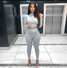 Load image into Gallery viewer, Solid Color Sport Long Sleeve Two Piece Pants Set
