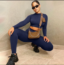 Load image into Gallery viewer, Solid Color Sport Long Sleeve Two Piece Pants Set
