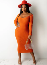 Load image into Gallery viewer, Solid Color Rib Off Shoulder Midi Dress
