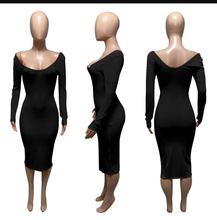 Load image into Gallery viewer, Solid Color Rib Off Shoulder Midi Dress
