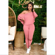 Load image into Gallery viewer, Sexy Slash Shoulder Long Sleeve Two Piece Pants Set
