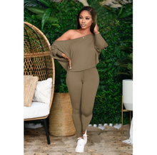 Load image into Gallery viewer, Sexy Slash Shoulder Long Sleeve Two Piece Pants Set
