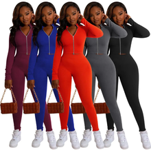 Load image into Gallery viewer, Solid Long Sleeve Zipper 2 Piece Pants Sets
