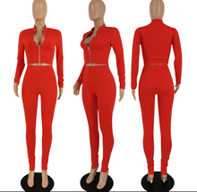 Load image into Gallery viewer, Solid Long Sleeve Zipper 2 Piece Pants Sets
