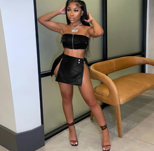 Load image into Gallery viewer, Solid Color PU Leather Zip Two Piece Skirt Set
