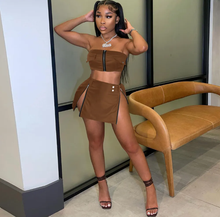 Load image into Gallery viewer, Solid Color PU Leather Zip Two Piece Skirt Set
