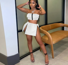 Load image into Gallery viewer, Solid Color PU Leather Zip Two Piece Skirt Set
