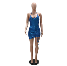 Load image into Gallery viewer, Solid Color Halter Irregular Drawstring Mini Dress
