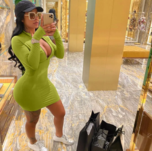 Load image into Gallery viewer, Plus Size Long Sleeeve Zipper Mini Bodycon Dress
