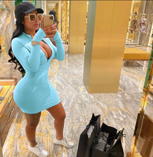 Load image into Gallery viewer, Plus Size Long Sleeeve Zipper Mini Bodycon Dress
