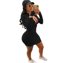 Load image into Gallery viewer, Plus Size Long Sleeeve Zipper Mini Bodycon Dress

