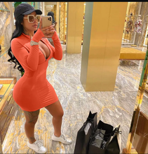 Load image into Gallery viewer, Plus Size Long Sleeeve Zipper Mini Bodycon Dress
