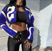Load image into Gallery viewer, Contrast Color Embroidery Splicing Faux Leather Jacket
