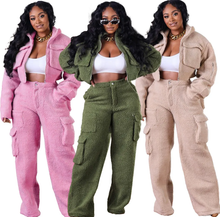 Load image into Gallery viewer, Shaker Fleece Solid Color Zipper Two Piece Pants Set
